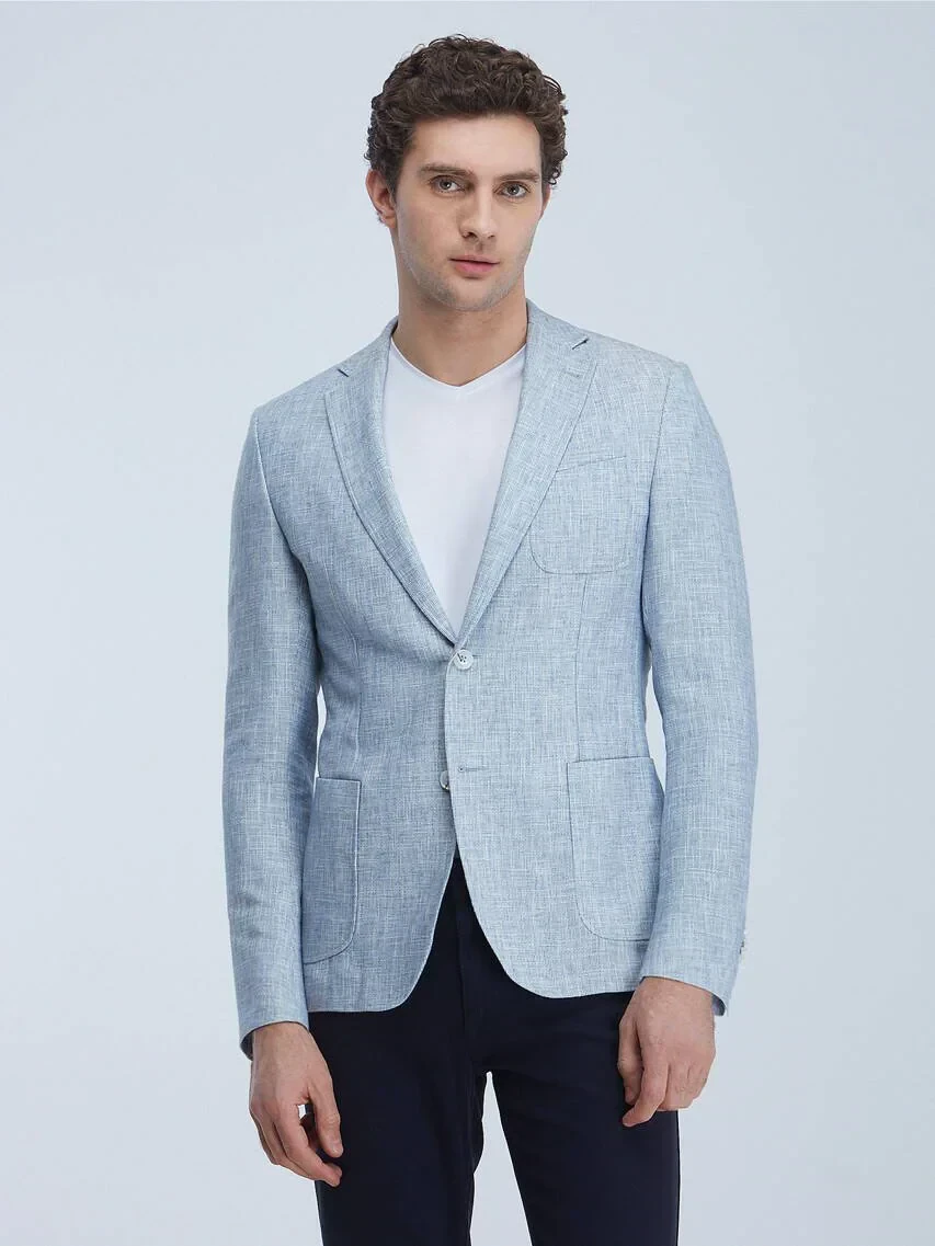 Blue Micro Regular Fit Cotton Blended Jacket - 1
