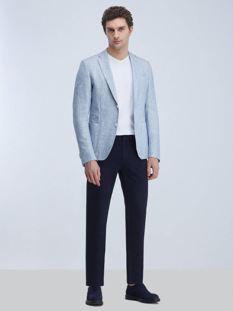 Blue Micro Regular Fit Cotton Blended Jacket - 3