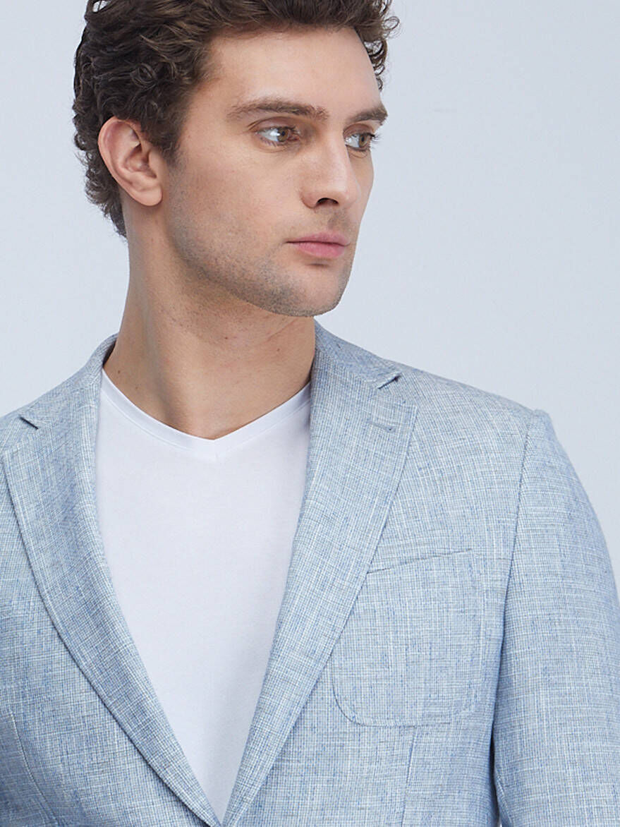 Blue Micro Regular Fit Cotton Blended Jacket - 4