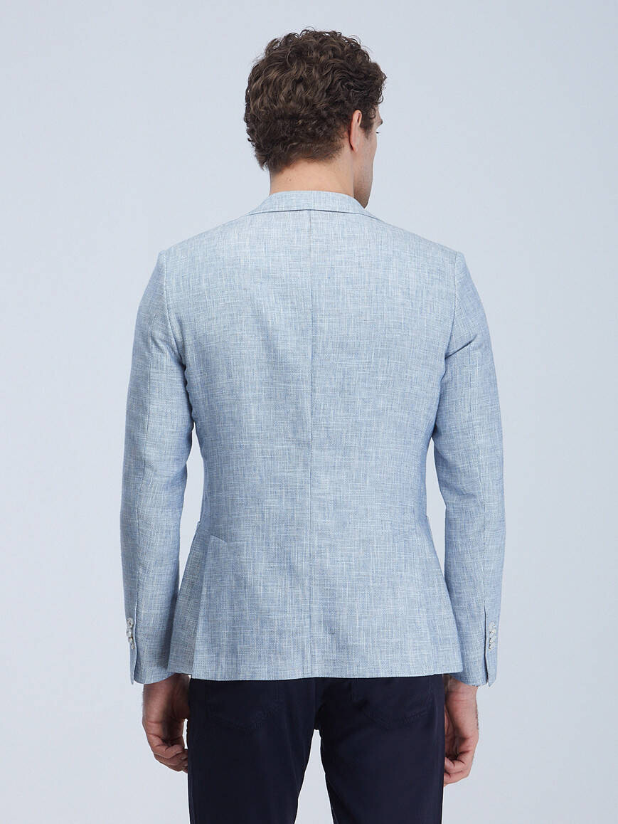 Blue Micro Regular Fit Cotton Blended Jacket - 6