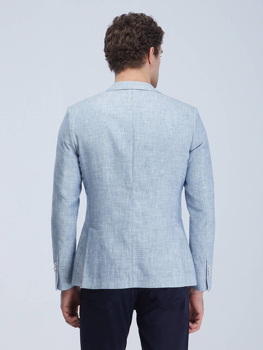 Blue Micro Regular Fit Cotton Blended Jacket - 6