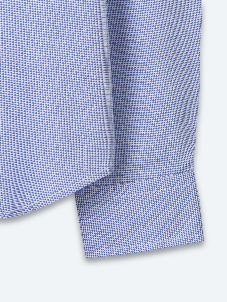 Blue Micro Regular Fit Long Weaving Casual 100% Cotton Shirt - 8