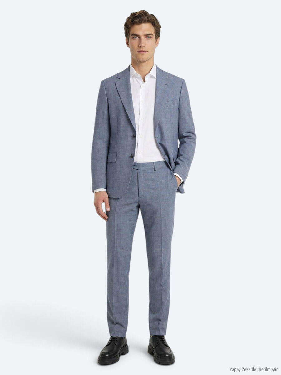 Blue Modern Fit Suit - 1