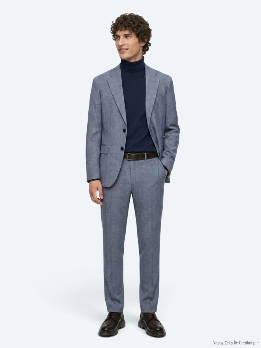 Blue Modern Fit Suit - 1