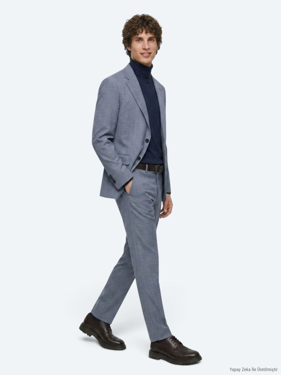 Blue Modern Fit Suit - 3