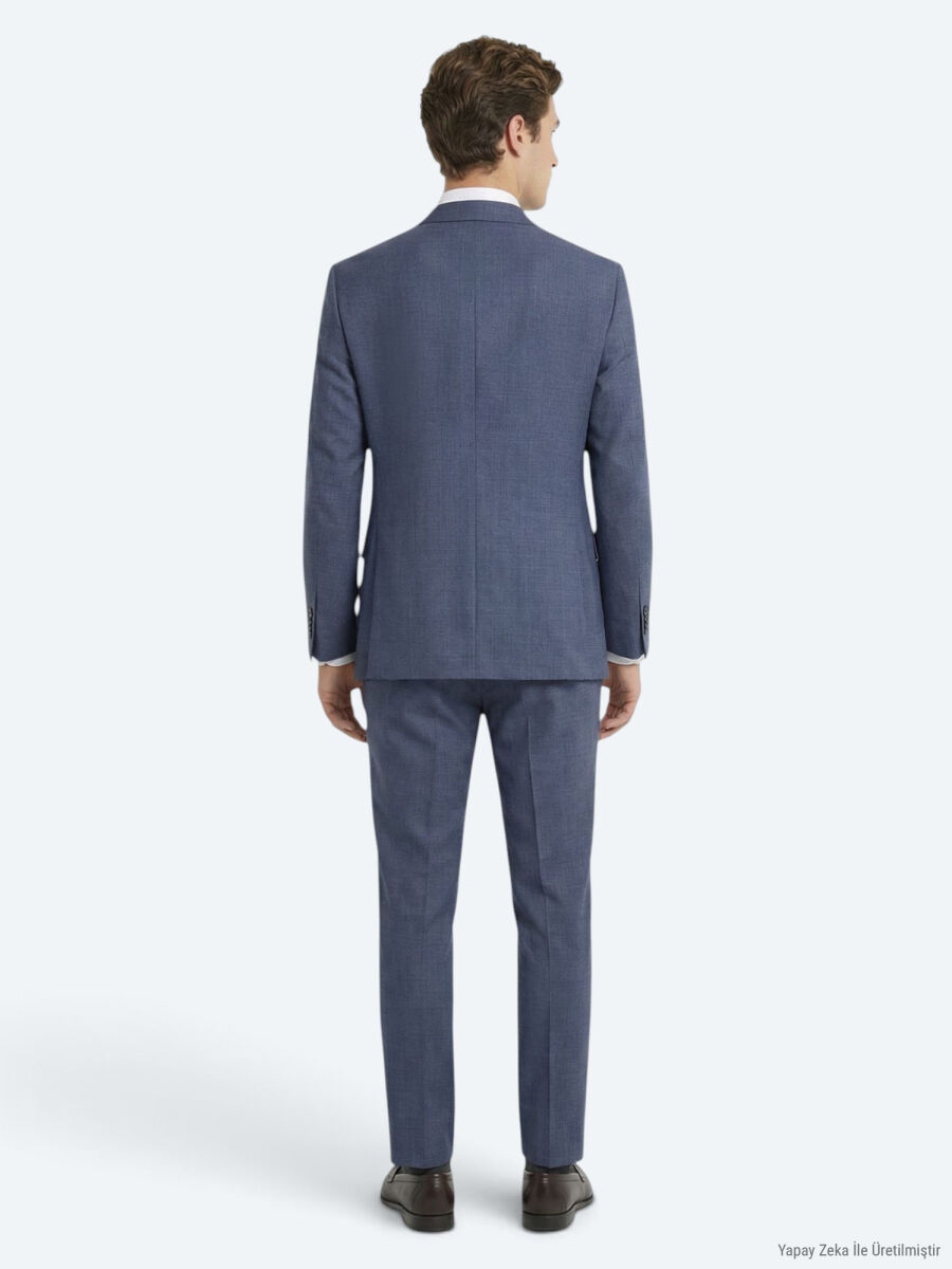 Blue Modern Fit Wool Blended Suit - 4