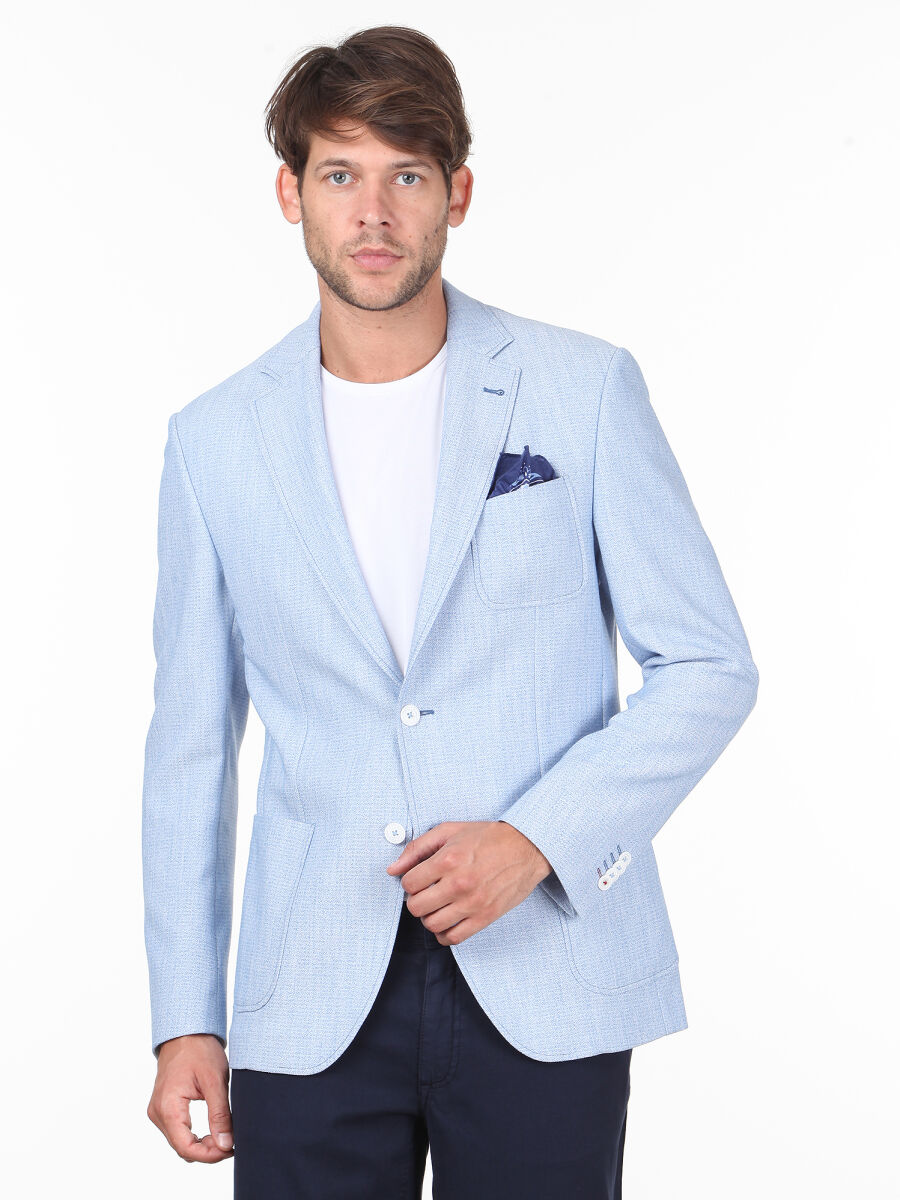 Blue Patterned Modern Fit Jacket - 1