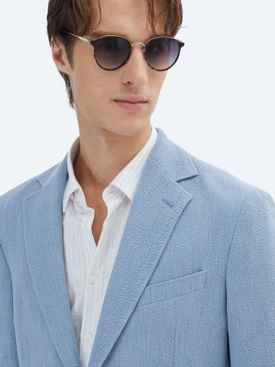 Blue Patterned Modern Fit Jacket - 4