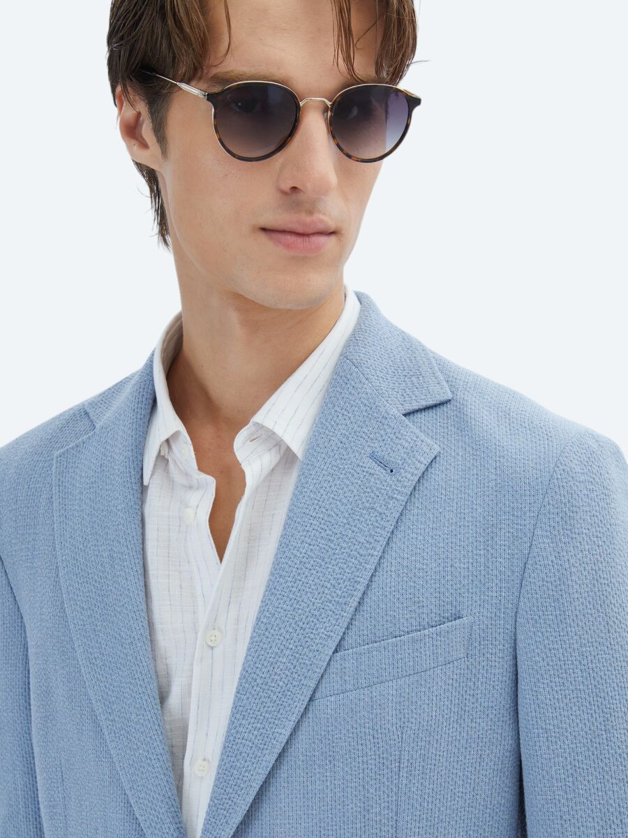 Blue Patterned Modern Fit Jacket - 4