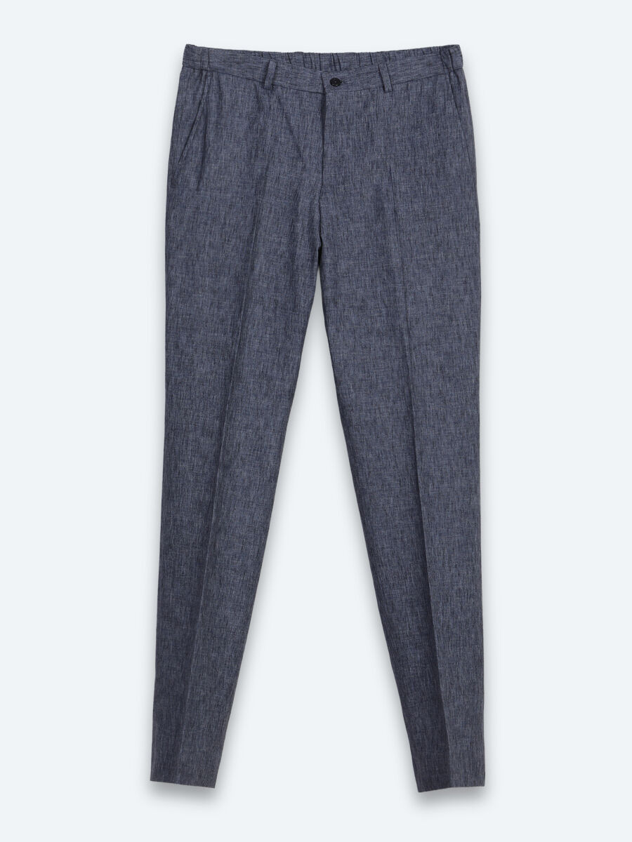 Blue Patterned Modern Fit Linen Blended Suit - 7