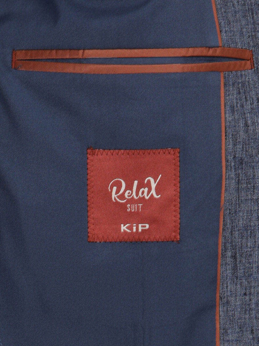 Blue Patterned Modern Fit Linen Blended Suit - 10