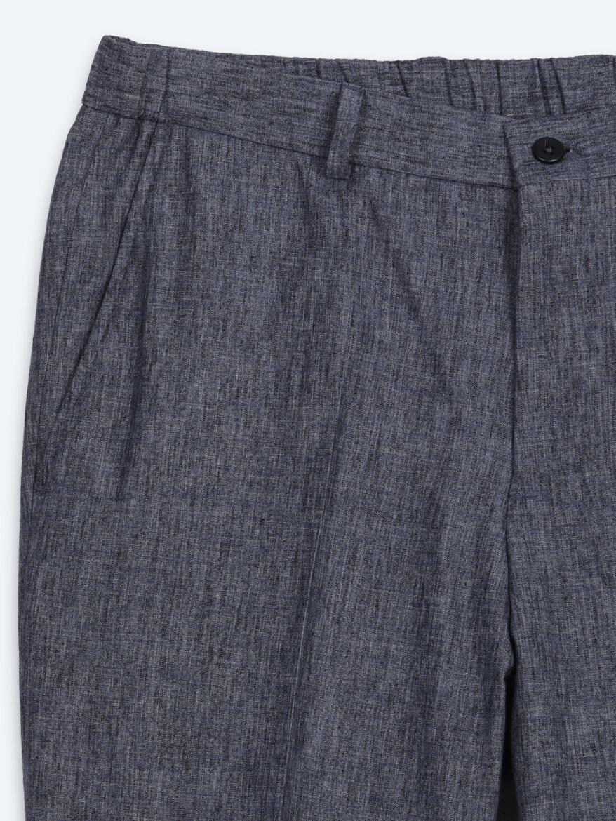 Blue Patterned Modern Fit Linen Blended Suit - 11