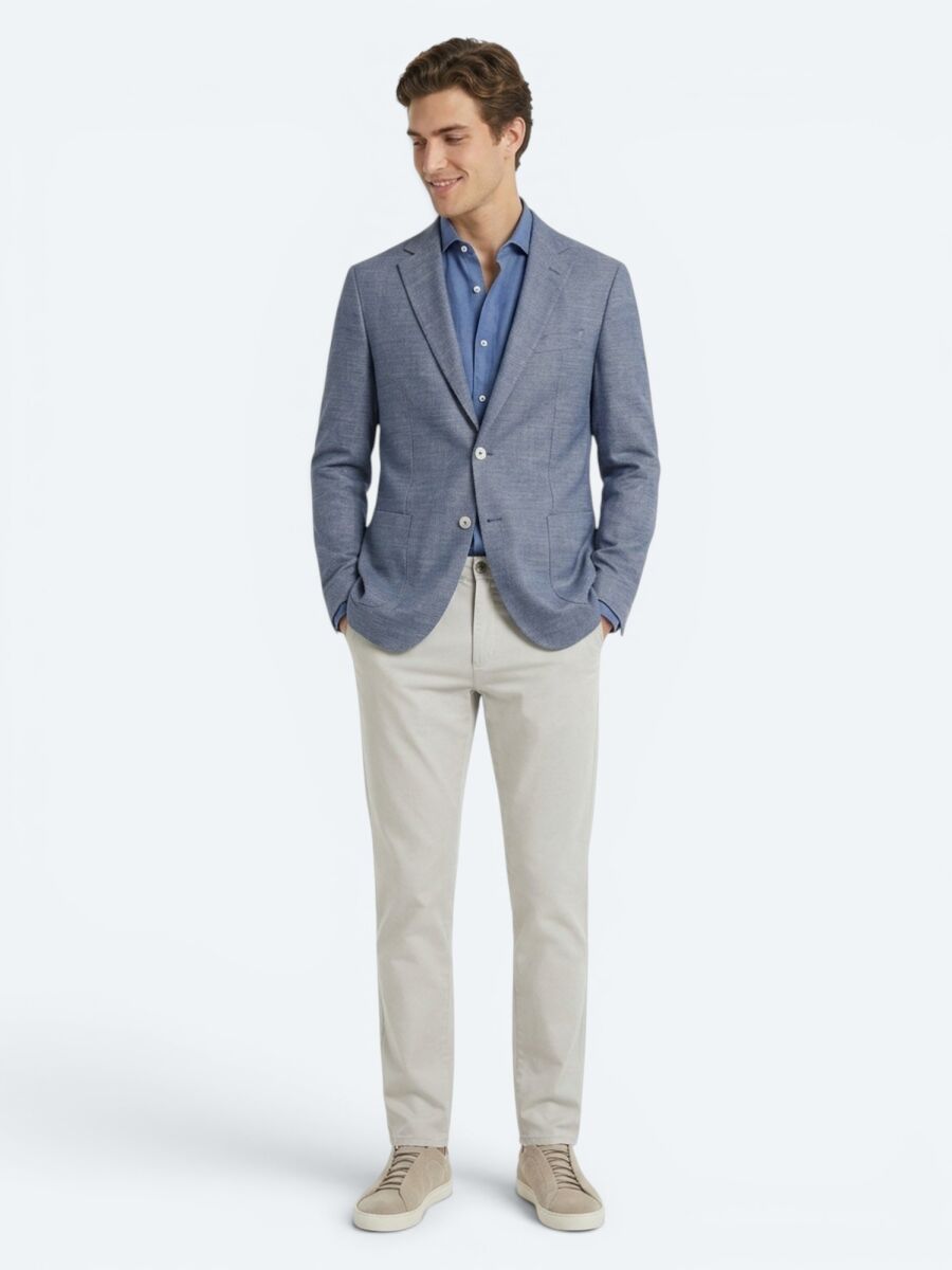 Blue Patterned Modern Fit Recycled Cotton Blended Jacket - 3