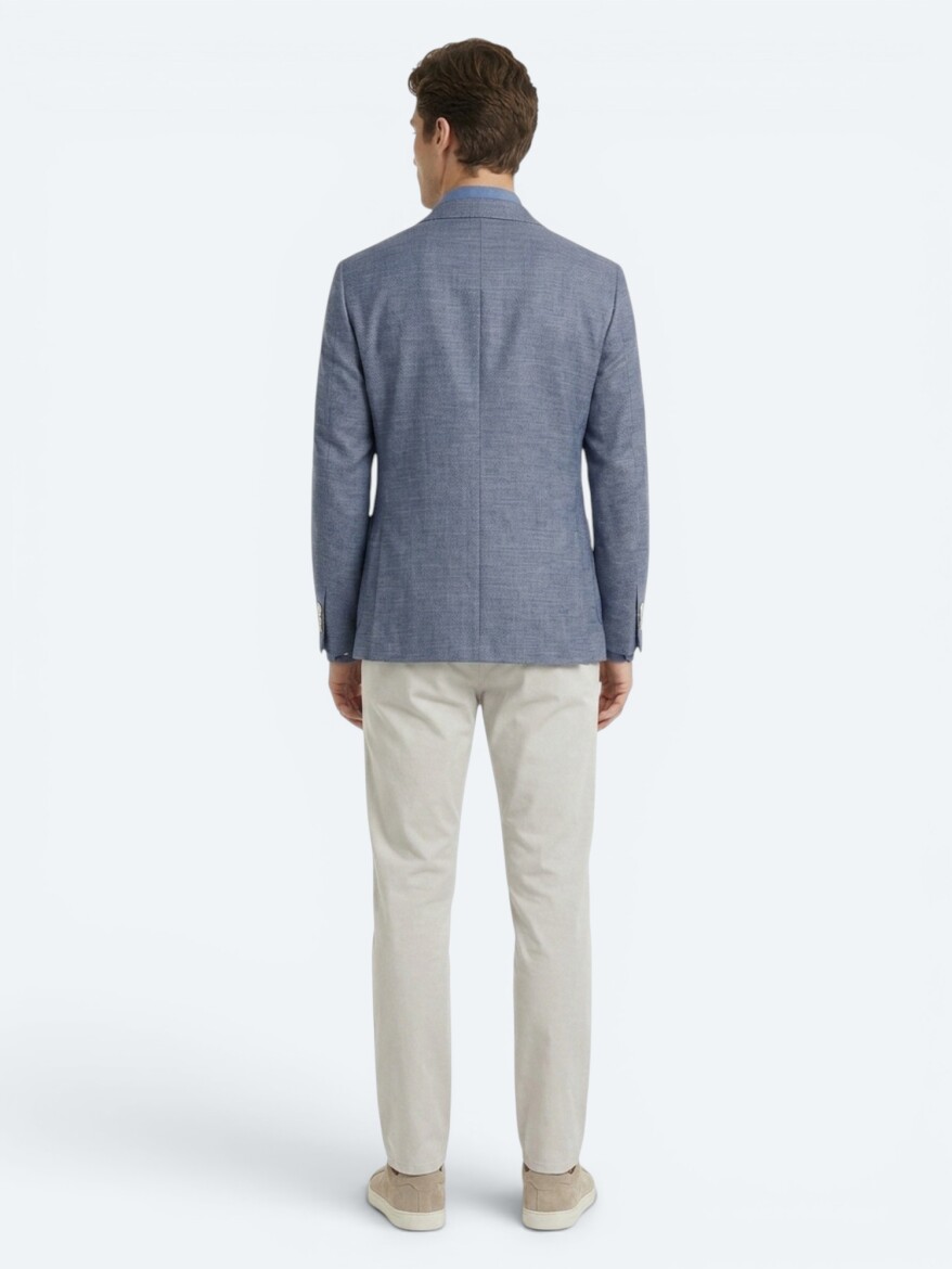 Blue Patterned Modern Fit Recycled Cotton Blended Jacket - 5