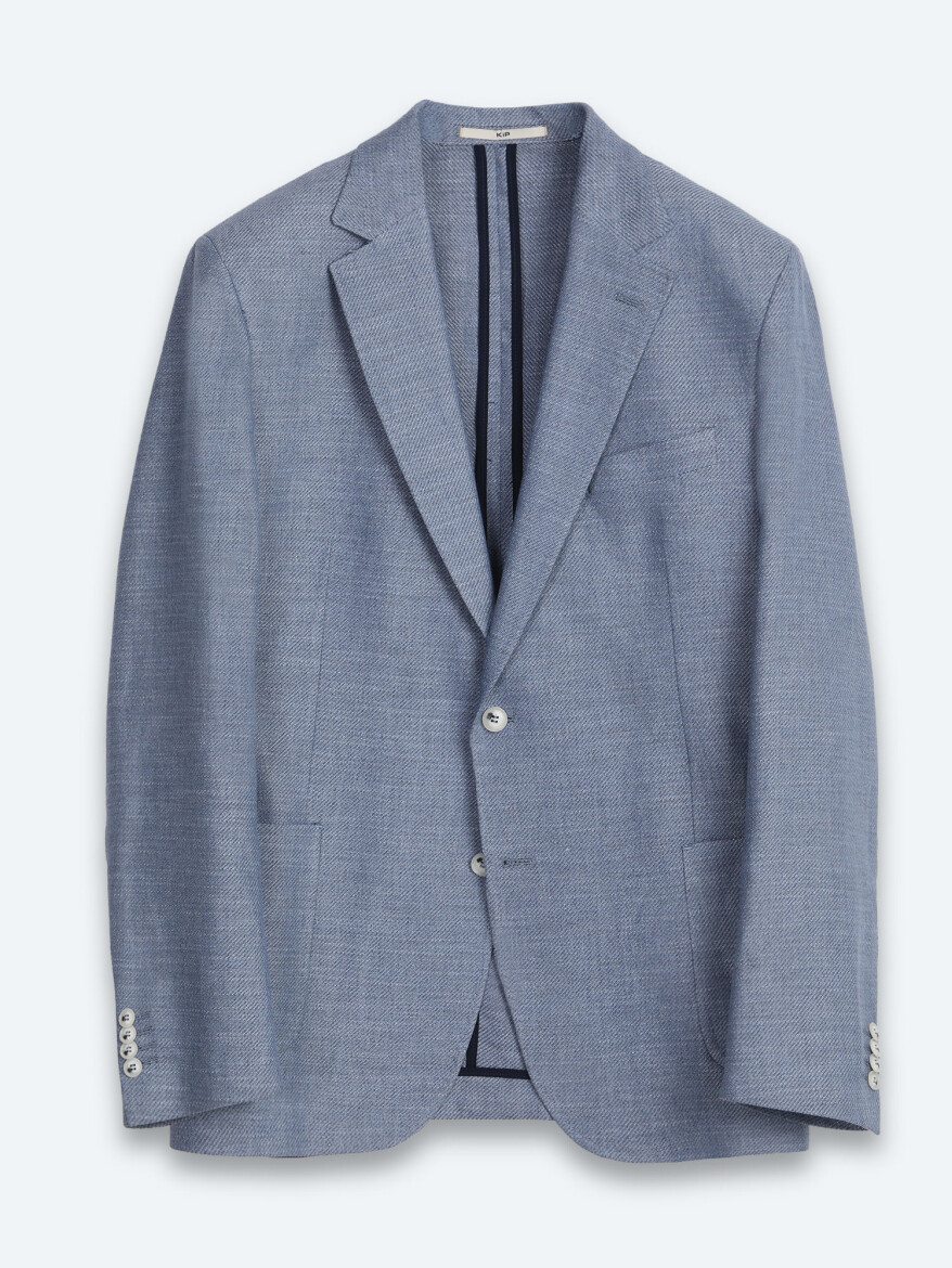 Blue Patterned Modern Fit Recycled Cotton Blended Jacket - 6