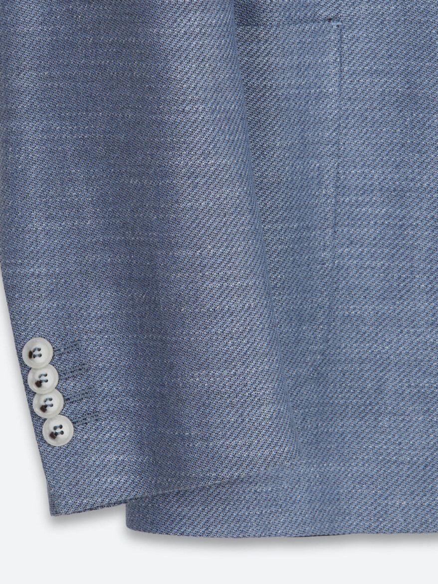 Blue Patterned Modern Fit Recycled Cotton Blended Jacket - 8