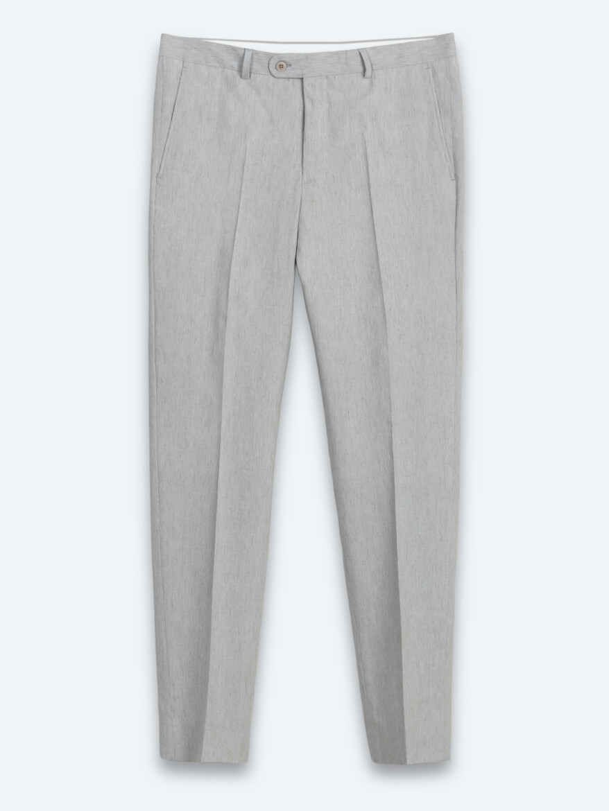Blue Patterned Modern Fit Recycled Linen Blended Suit - 6