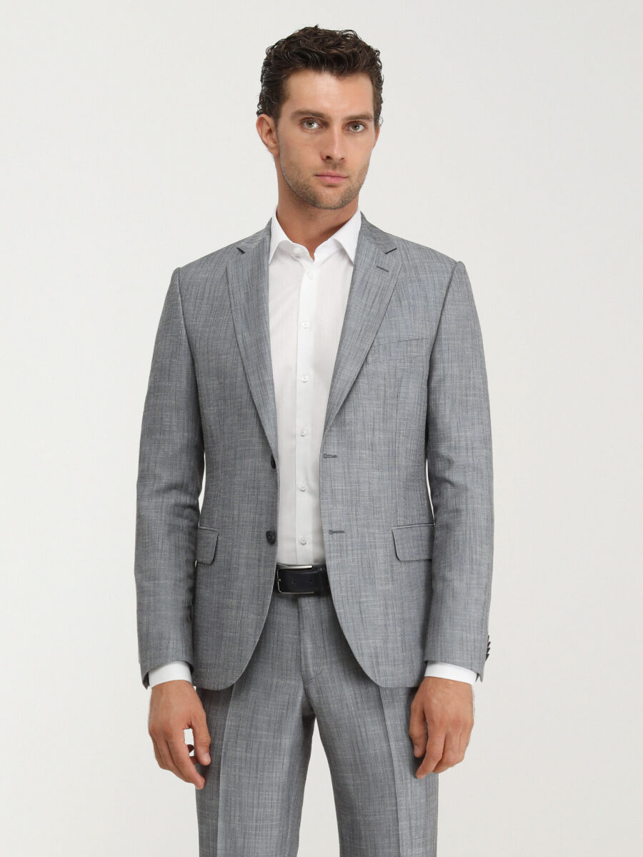 Blue Patterned Modern Fit Suit - 1