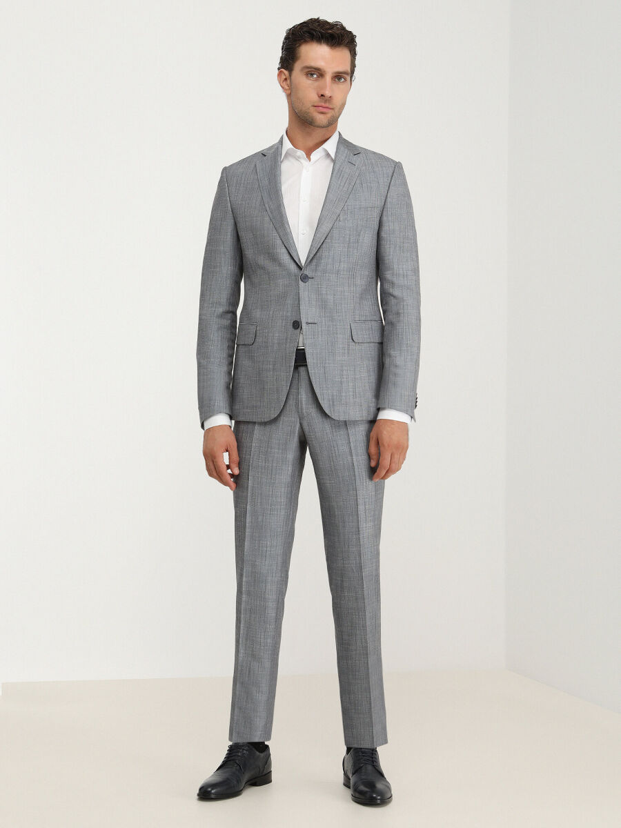 Blue Patterned Modern Fit Suit - 3