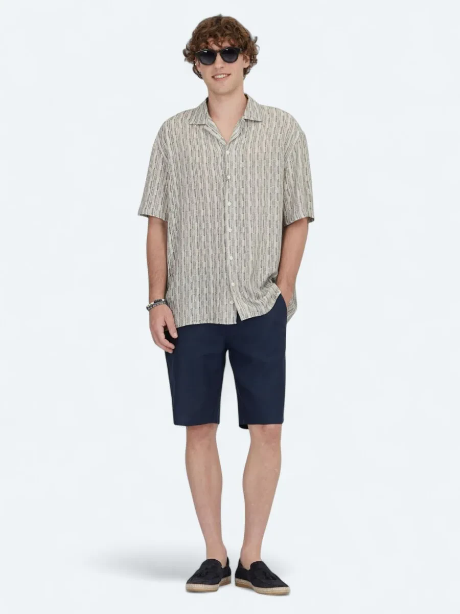 Blue Patterned Oversize Fit Weaving Casual Shirt - 2