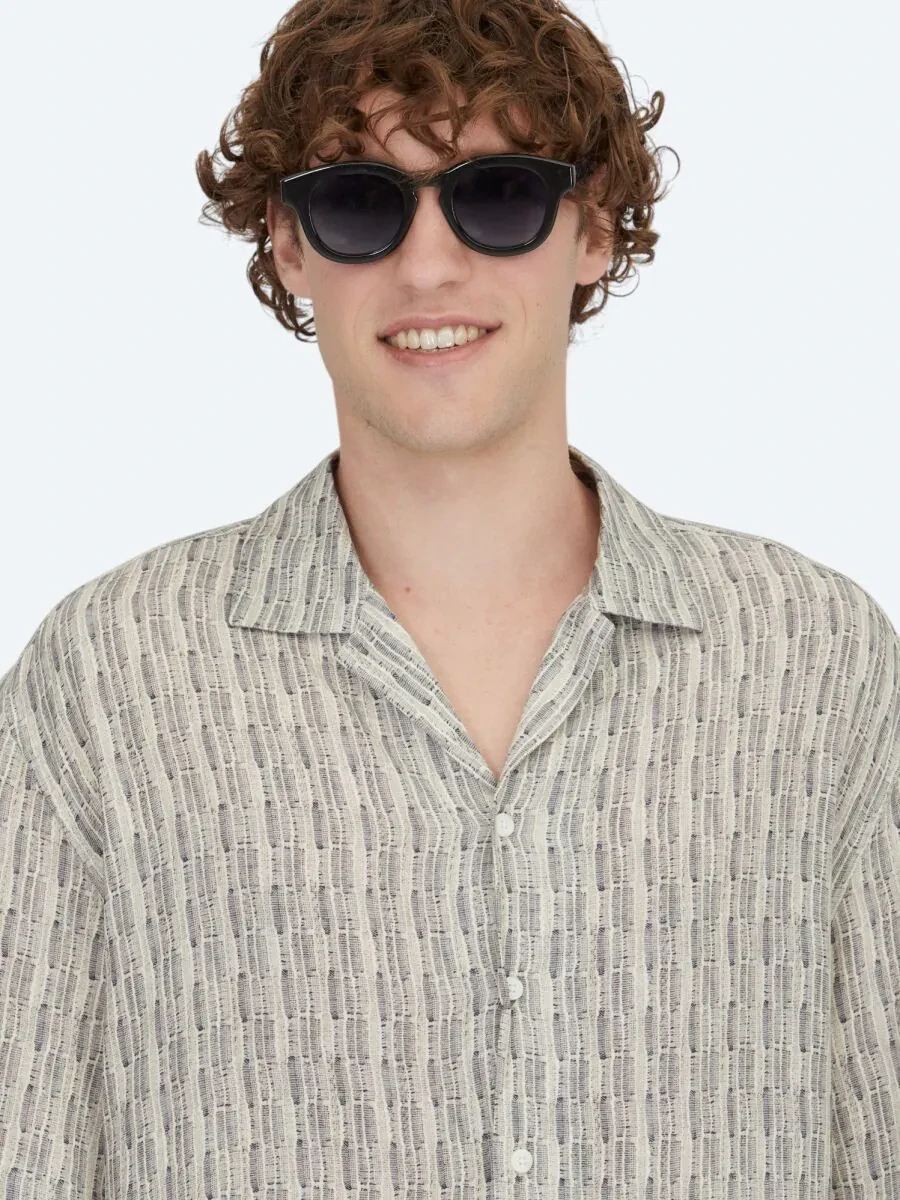 Blue Patterned Oversize Fit Weaving Casual Shirt - 3