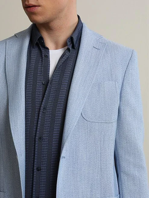 Blue Patterned Regular Fit Jacket - 2