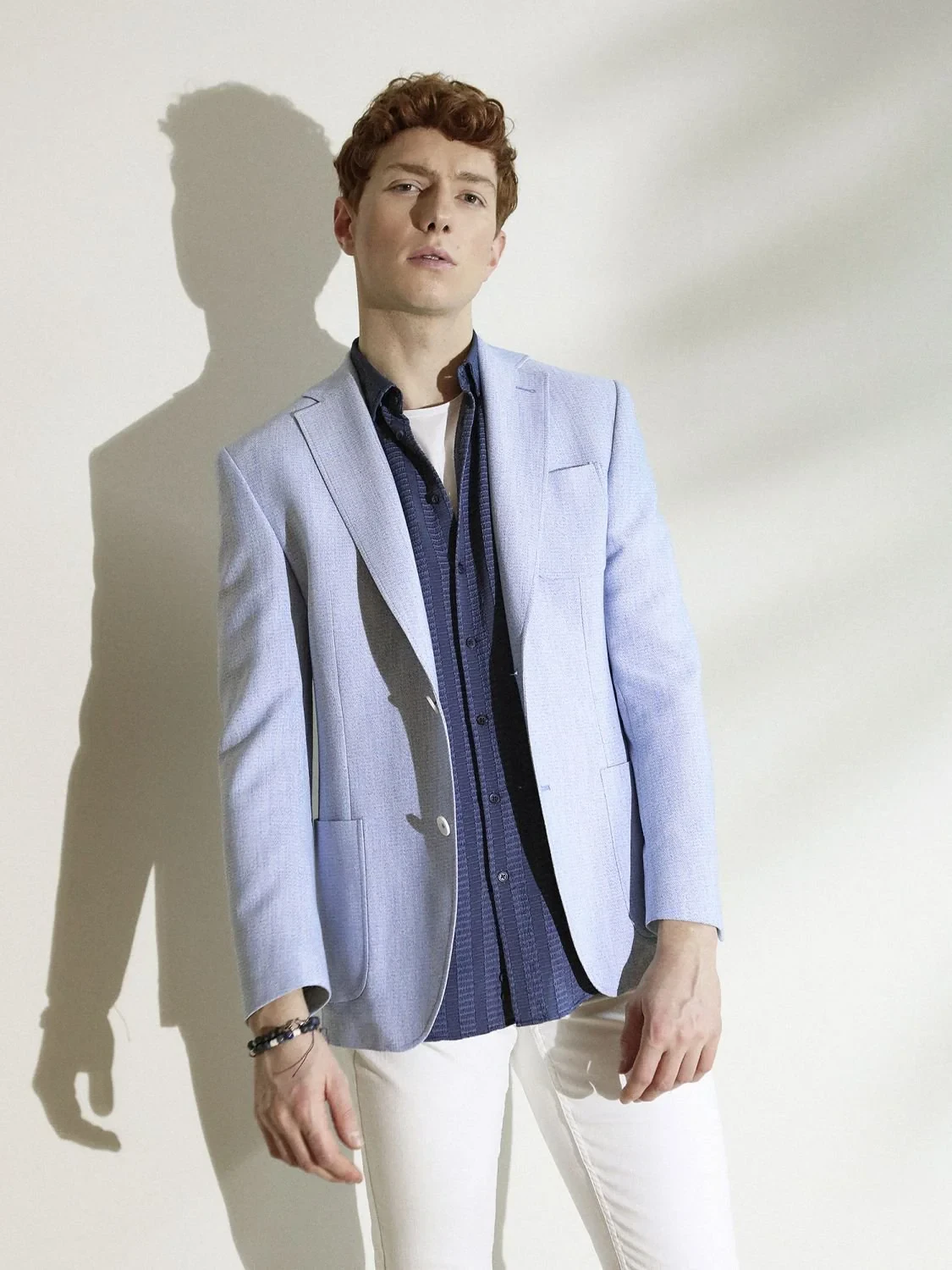 Blue Patterned Regular Fit Jacket - 3