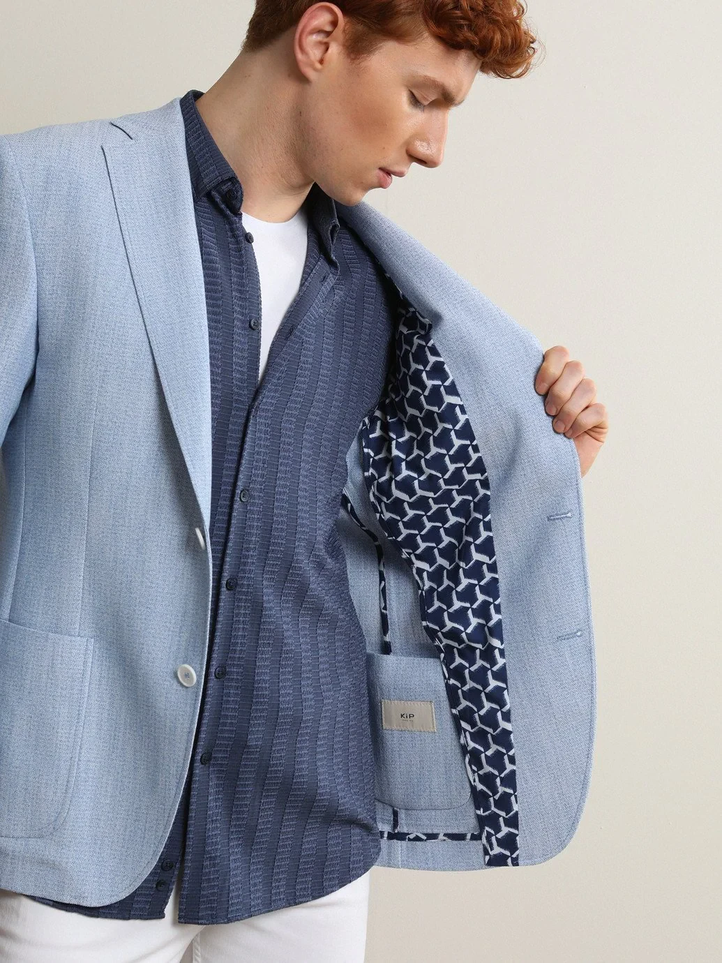 Blue Patterned Regular Fit Jacket - 4