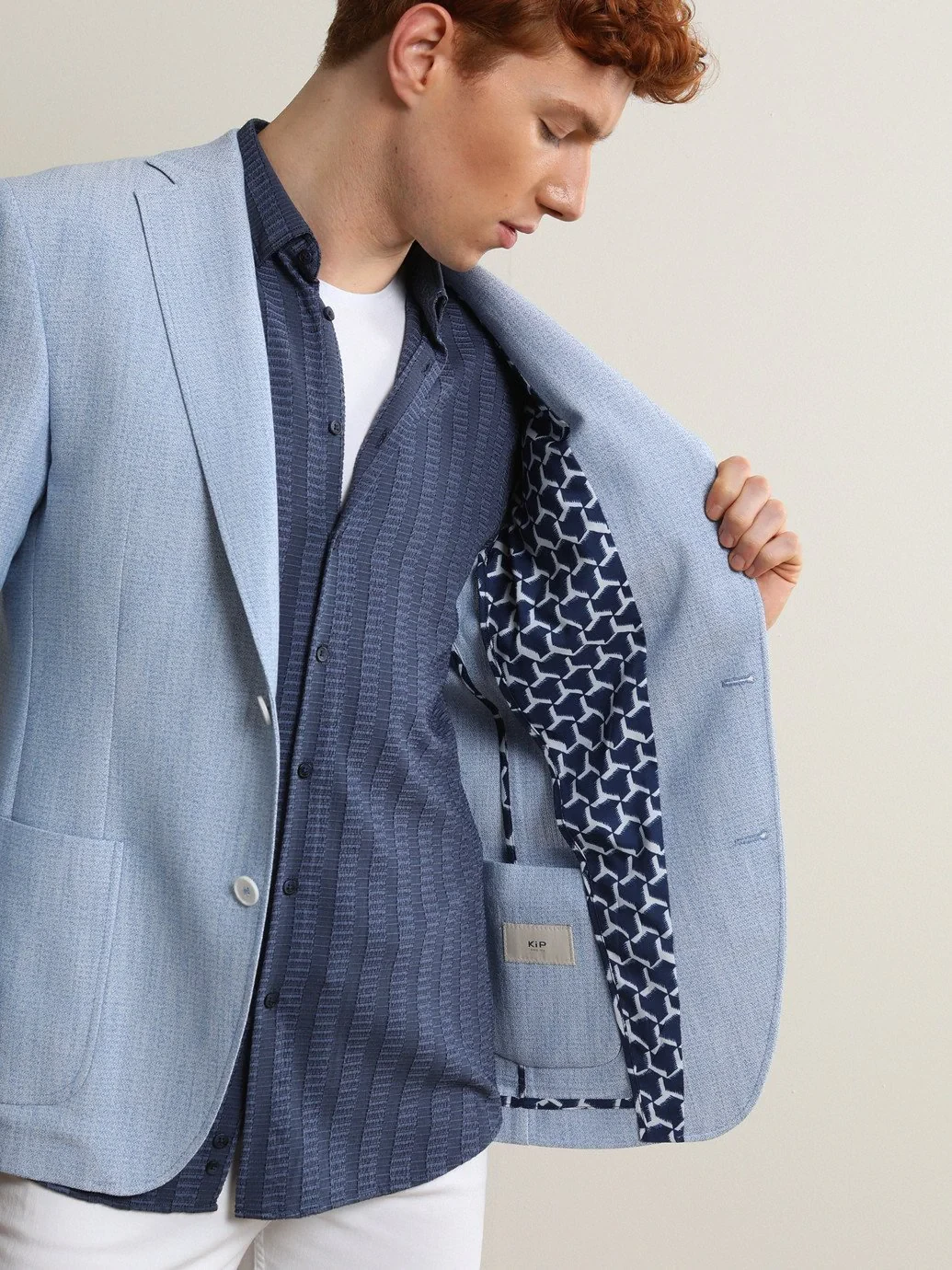 Blue Patterned Regular Fit Jacket - 4