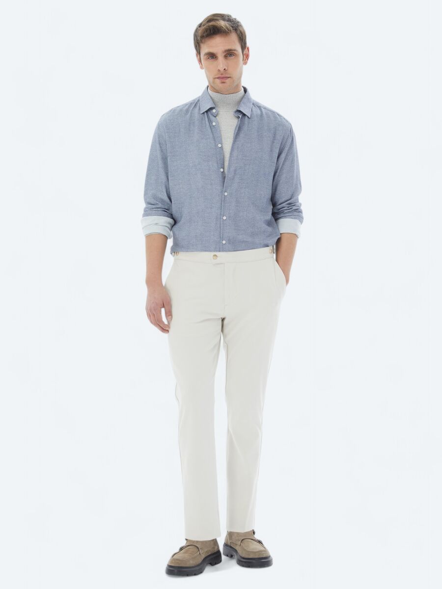 Blue Patterned Regular Fit Long Weaving Casual Shirt - 2