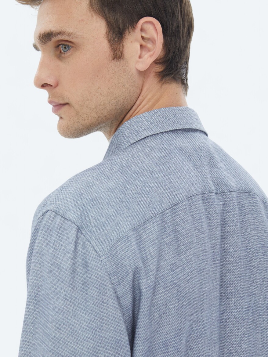 Blue Patterned Regular Fit Long Weaving Casual Shirt - 6