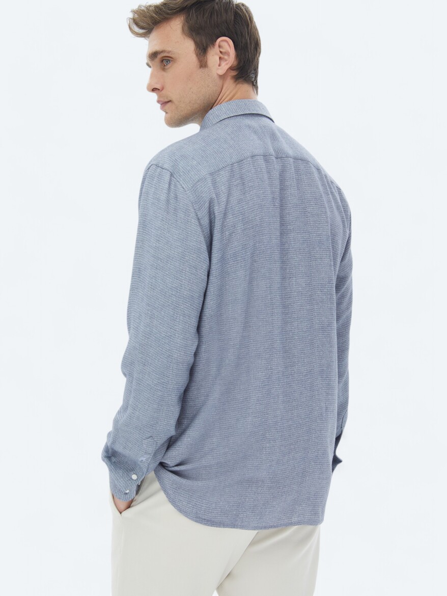Blue Patterned Regular Fit Long Weaving Casual Shirt - 7