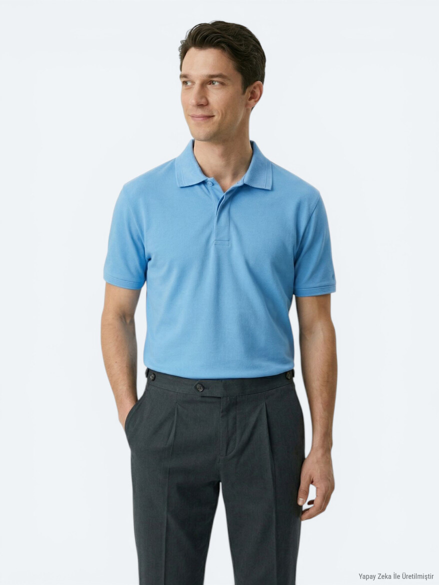 Blue Plain 100% Cotton T-Shirt - 3