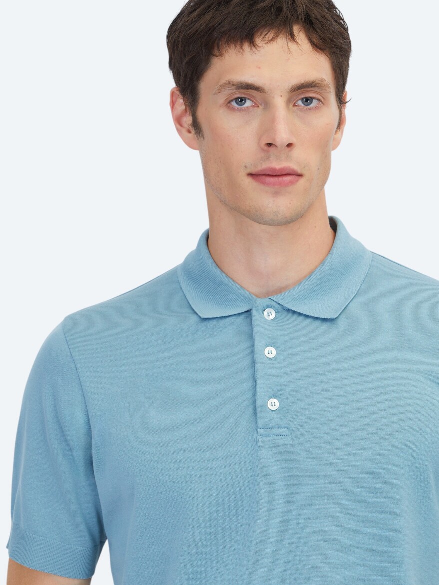 Blue Plain 100% Cotton T-Shirt - 3