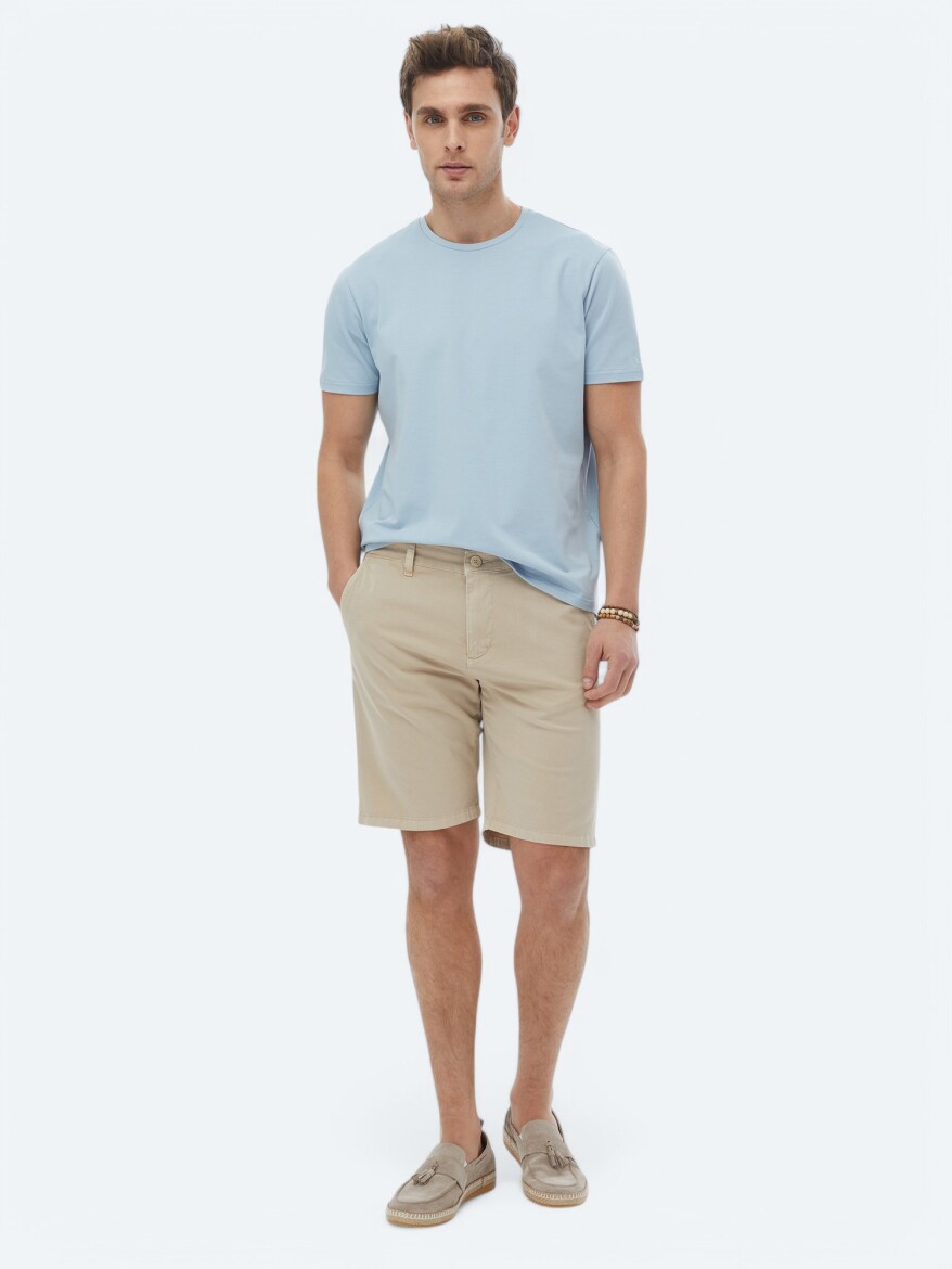 Blue Plain Crew Neck Cotton Blended T-Shirt 