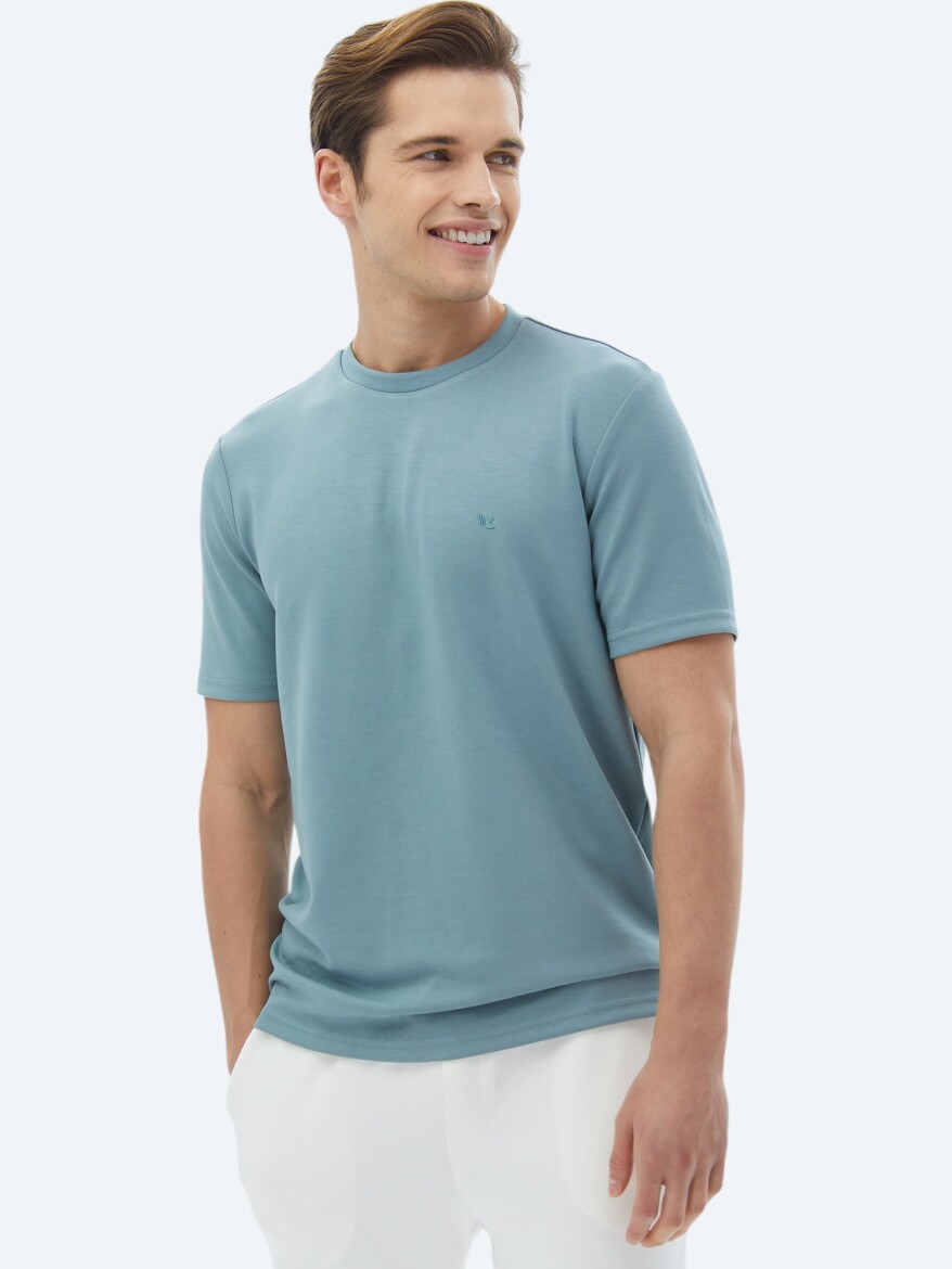 Blue Plain Crew Neck T-Shirt - 5