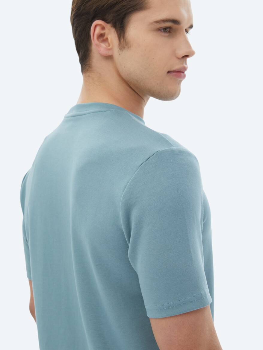 Blue Plain Crew Neck T-Shirt - 6