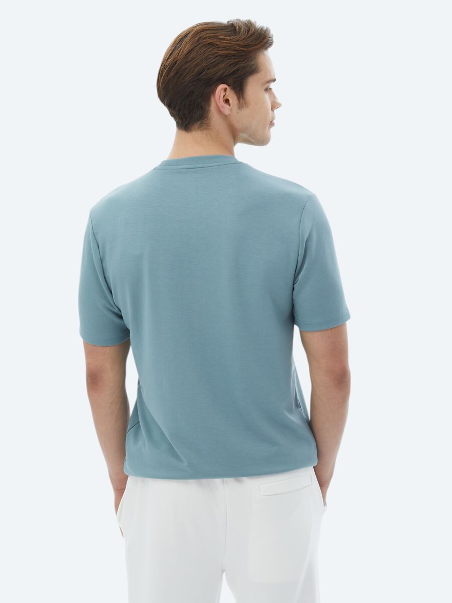 Blue Plain Crew Neck T-Shirt - 7