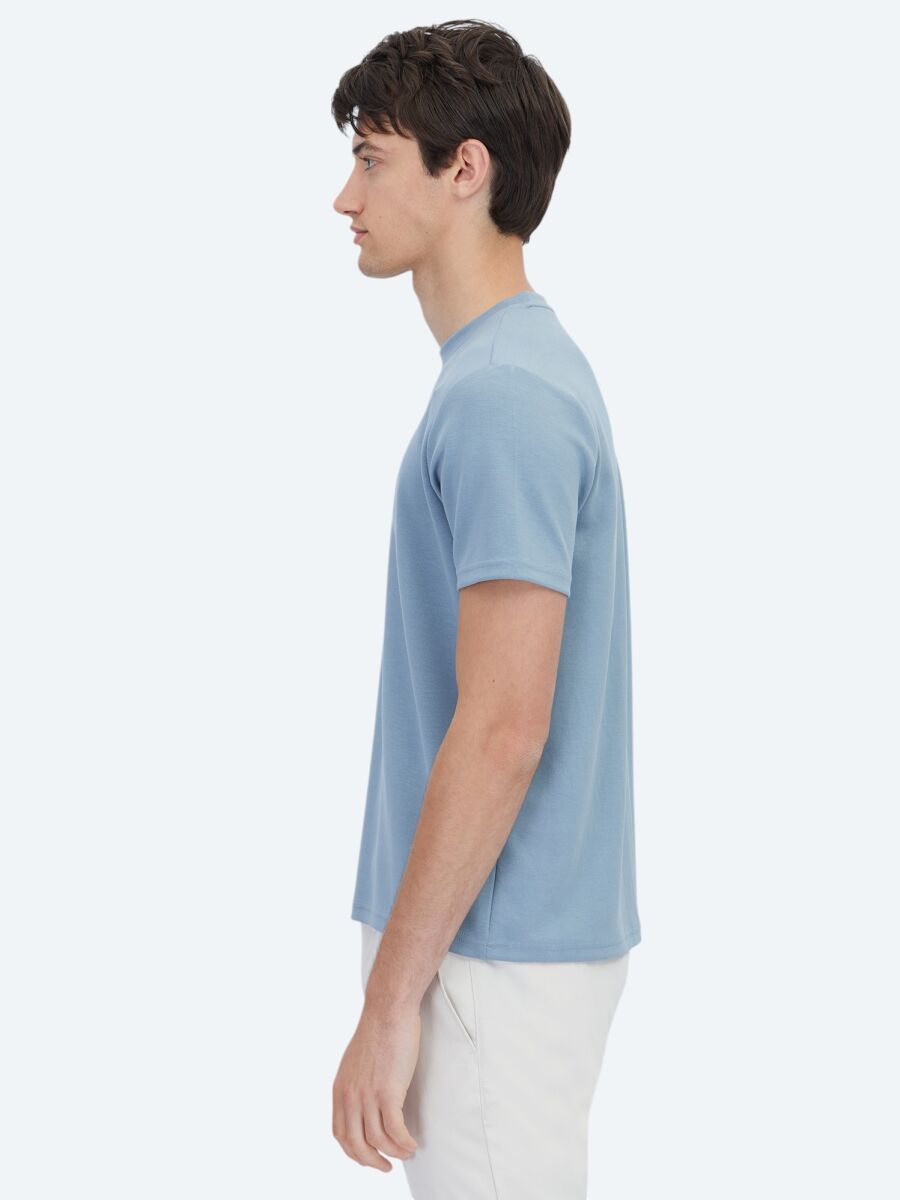 Blue Plain Crew Neck T-Shirt - 4