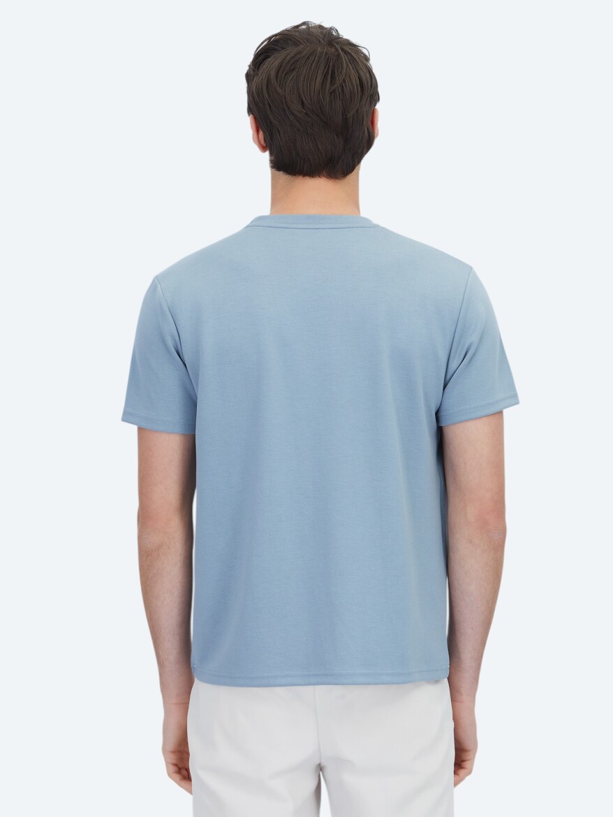 Blue Plain Crew Neck T-Shirt - 5