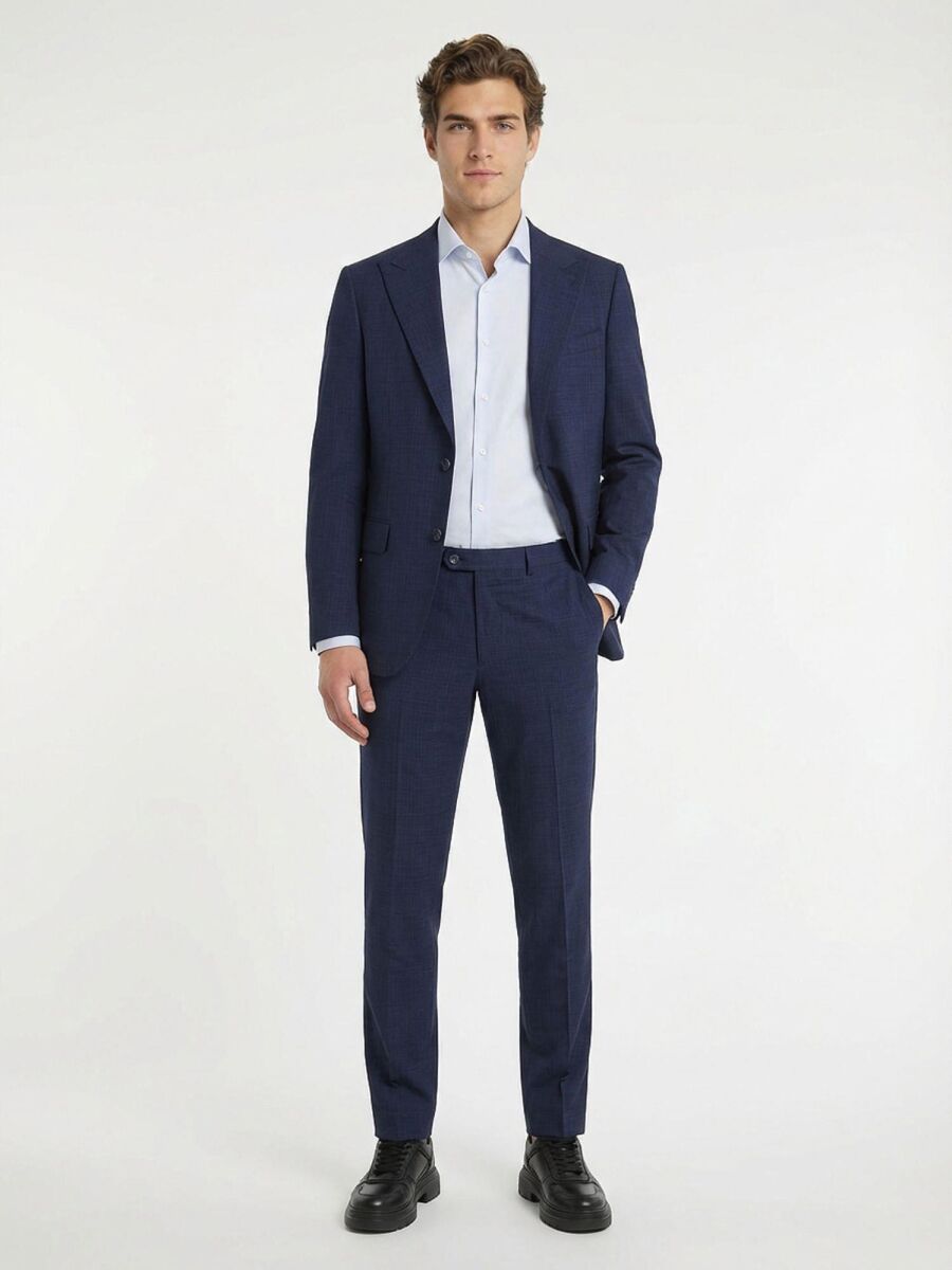 Blue Plain Modern Fit 100% Wool Suit - 1