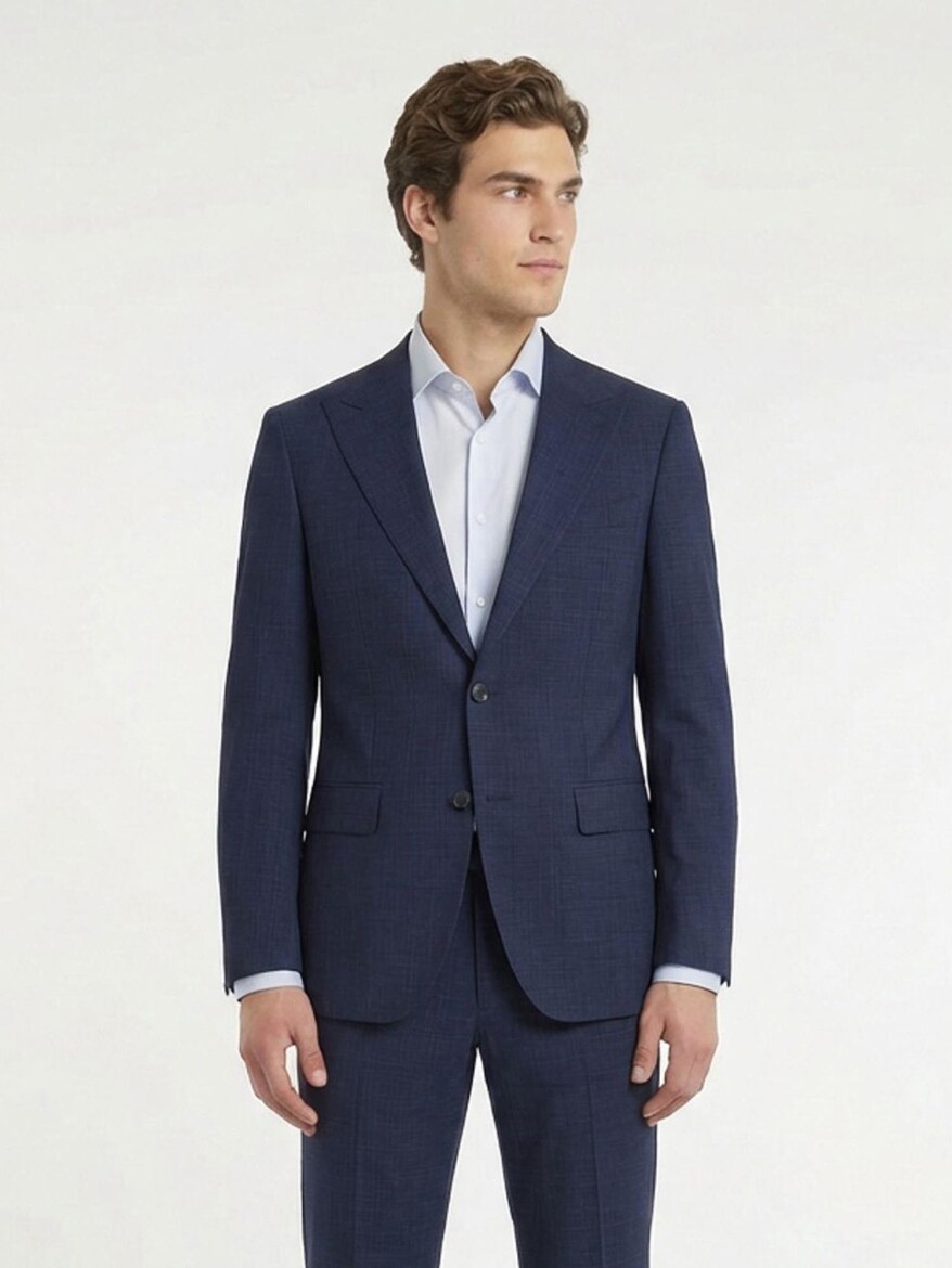 Blue Plain Modern Fit 100% Wool Suit - 3