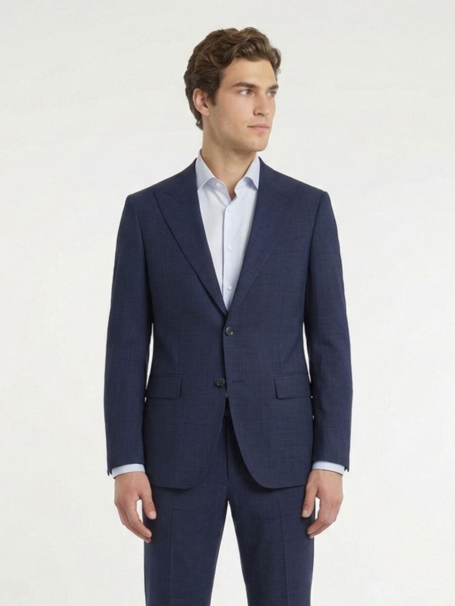 Blue Plain Modern Fit 100% Wool Suit - 3