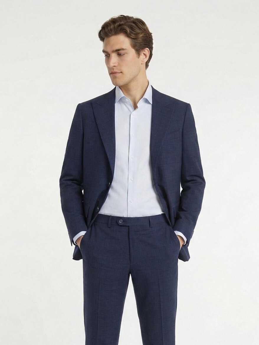 Blue Plain Modern Fit 100% Wool Suit - 4