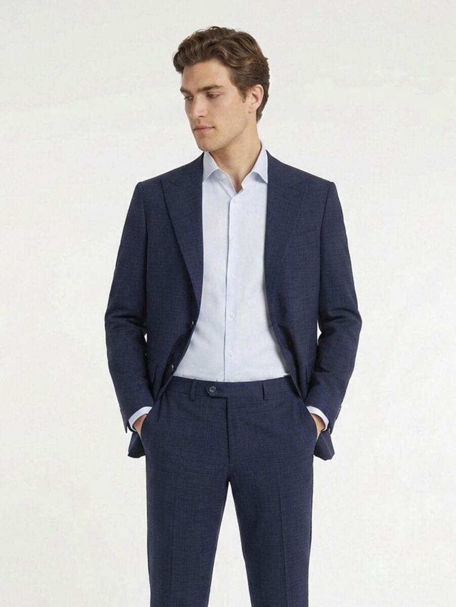 Blue Plain Modern Fit 100% Wool Suit - 4
