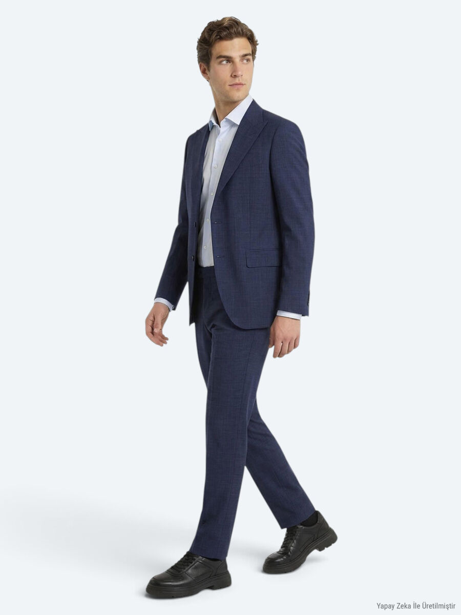 Blue Plain Modern Fit 100% Wool Suit - 2