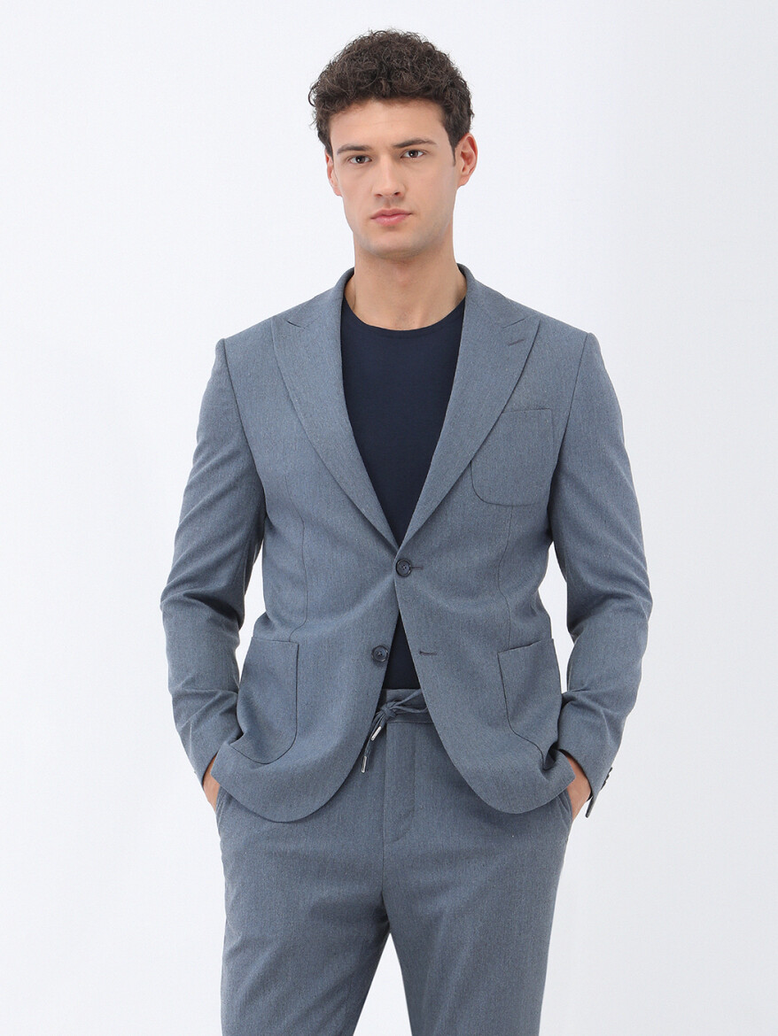 Blue Plain Modern Fit Suit - 1