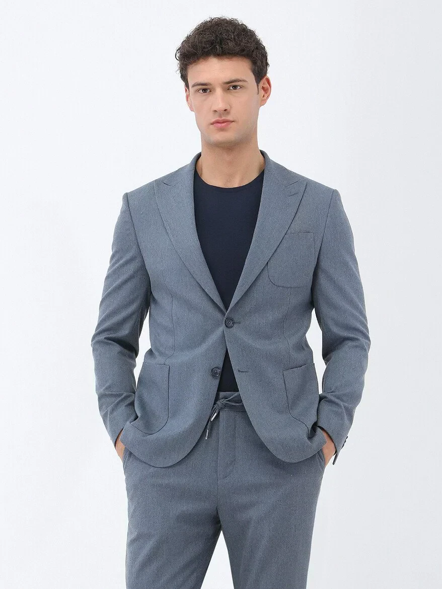 Blue Plain Modern Fit Suit - 1