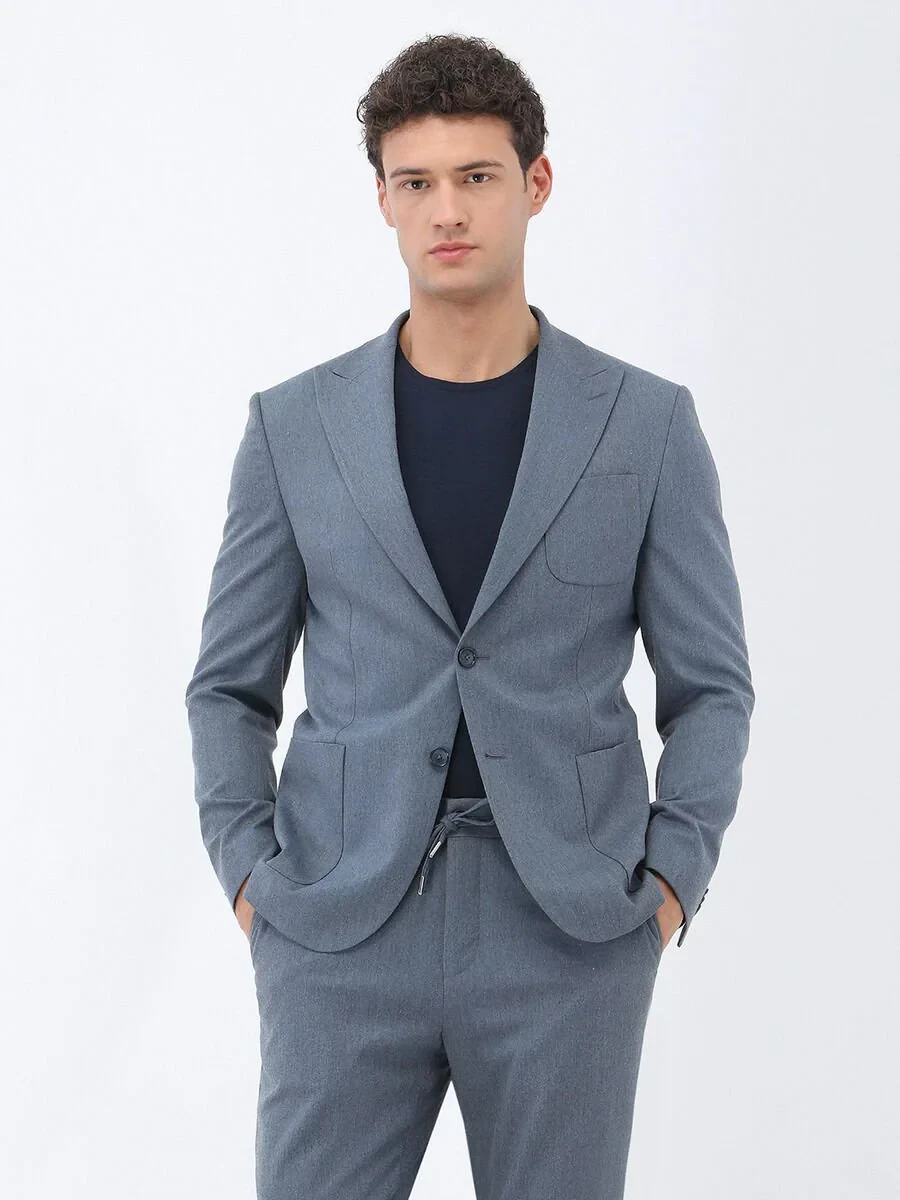 Blue Plain Modern Fit Suit - 1
