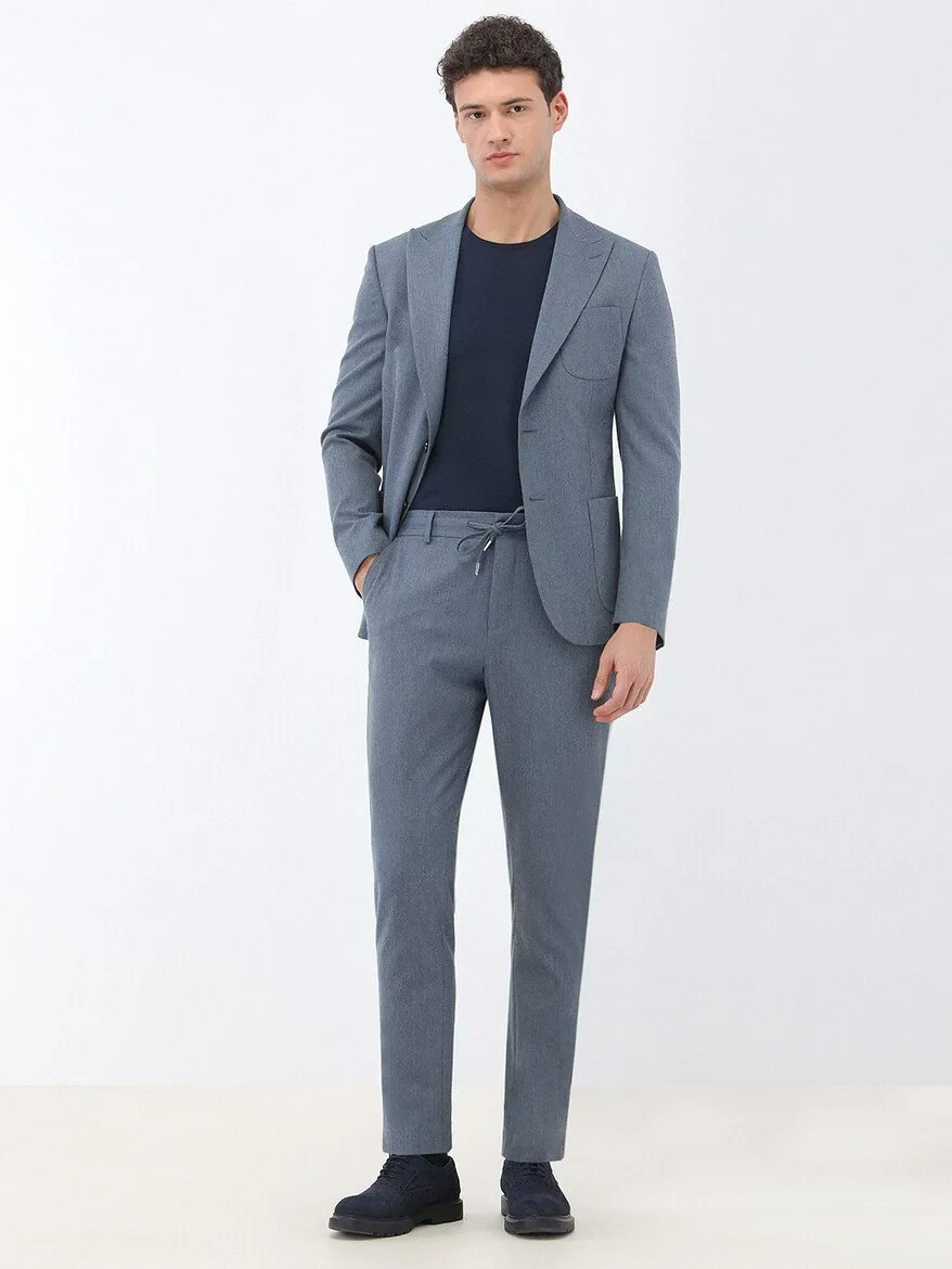 Blue Plain Modern Fit Suit - 2